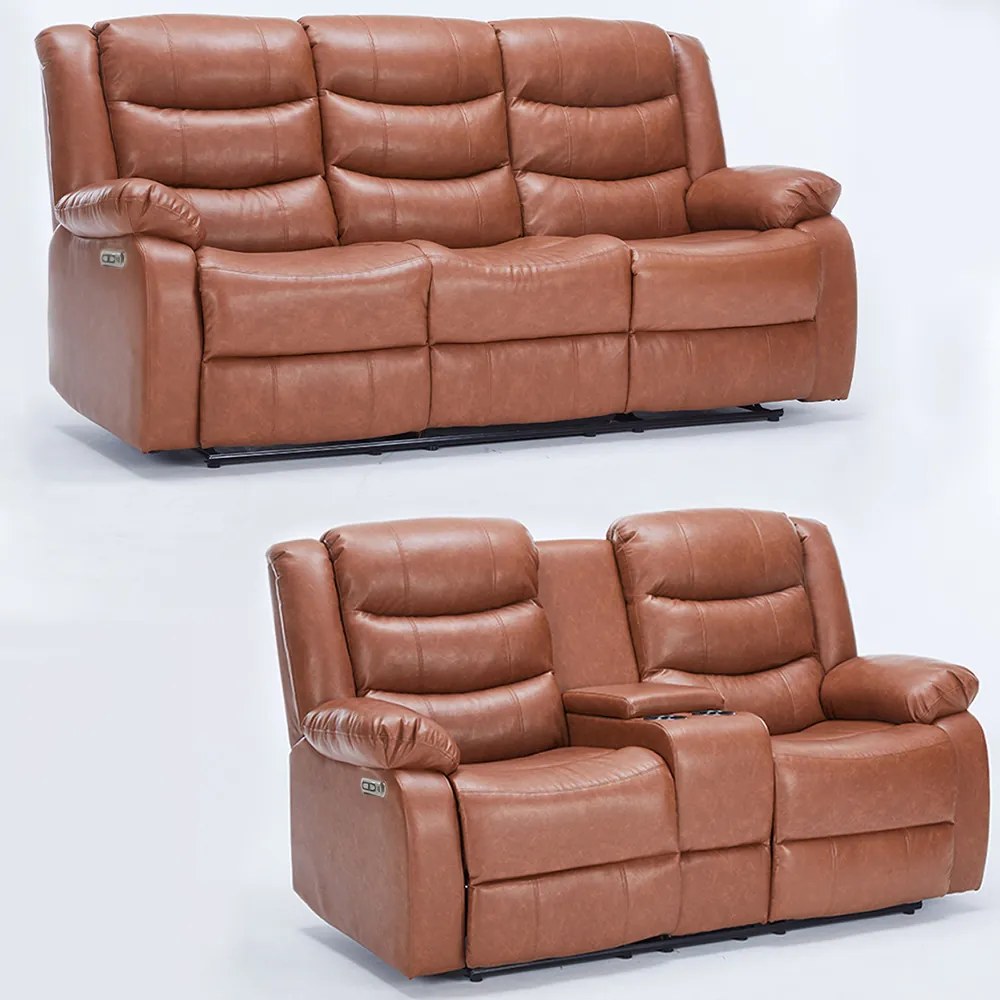 Conjunto Poltronas 2 e 3 Lugares Elétricas Sala de Cinema Hollywood com Massagem Aquecimento Entrada USB/USB-C PU Caramelo G94 - Gran Belo