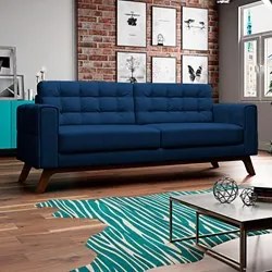 Sofá 150 cm 2 Lugares Sandero C-304 Veludo Azul Marinho - Domi