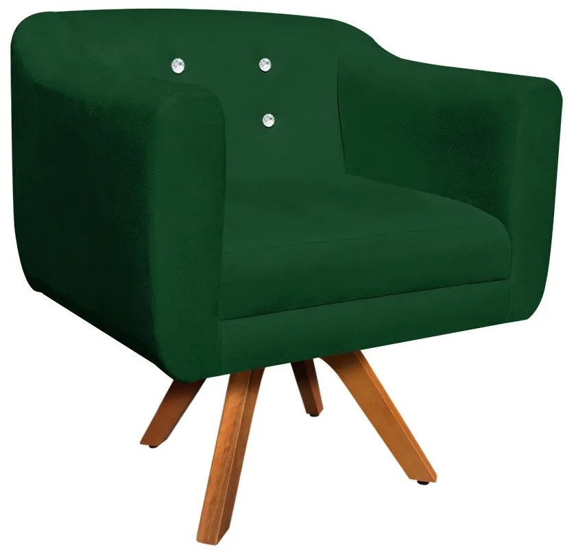 Kit 01 Namoradeira 02 Lugares e 02 Poltronas Giratória Julia Suede Verde com Strass Base Madeira MM30 D'Rossi