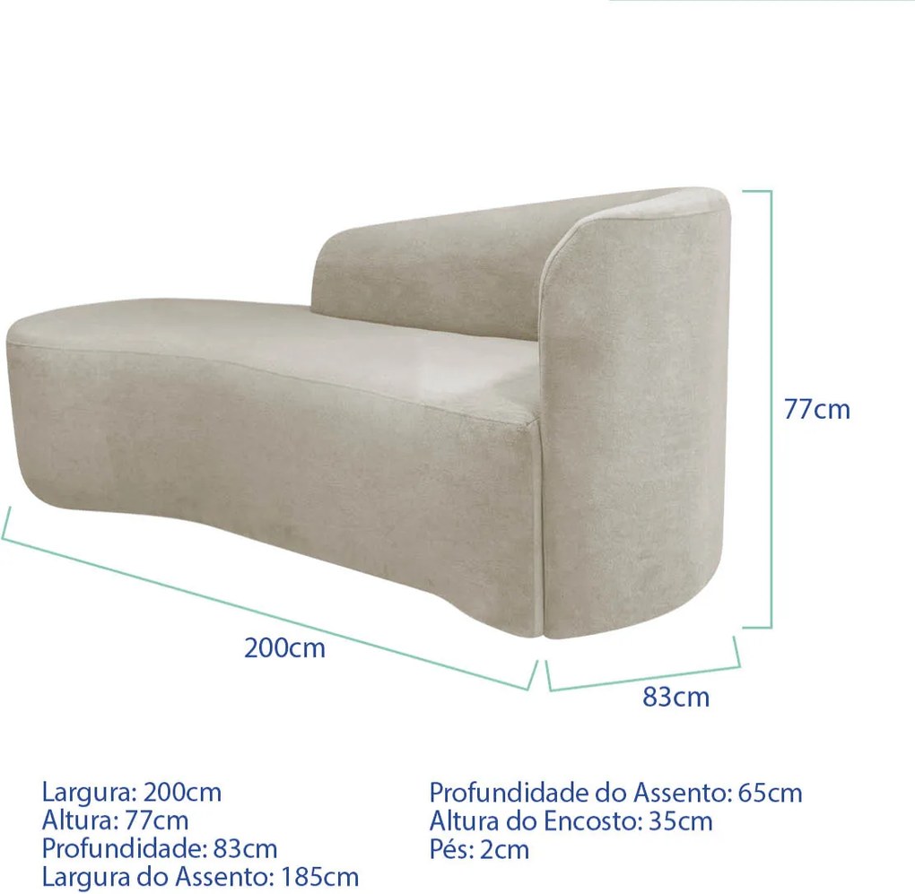 Kit Divã Recamier Orgânico França 200cm Lado Esquerdo e Poltrona Amore Linho