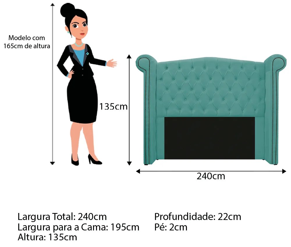 Kit Cabeceira e Calçadeira Veneza 195 cm King Size Suede Azul Tiffany - ADJ Decor