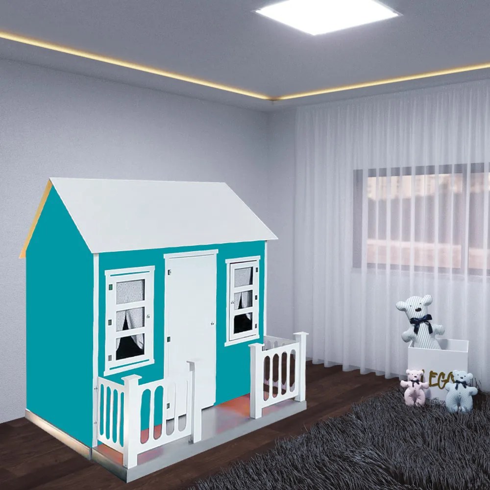 Casinha de Brinquedo com Cercado e Cortinas Azul/Branco L12 - Gran Belo