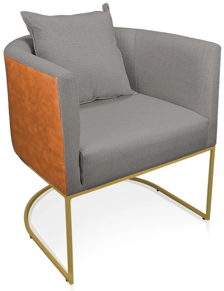 Poltrona Paola Corano Nozes com Linho Base Metálica Dourado D03 - D'Rossi - A26 Grafite