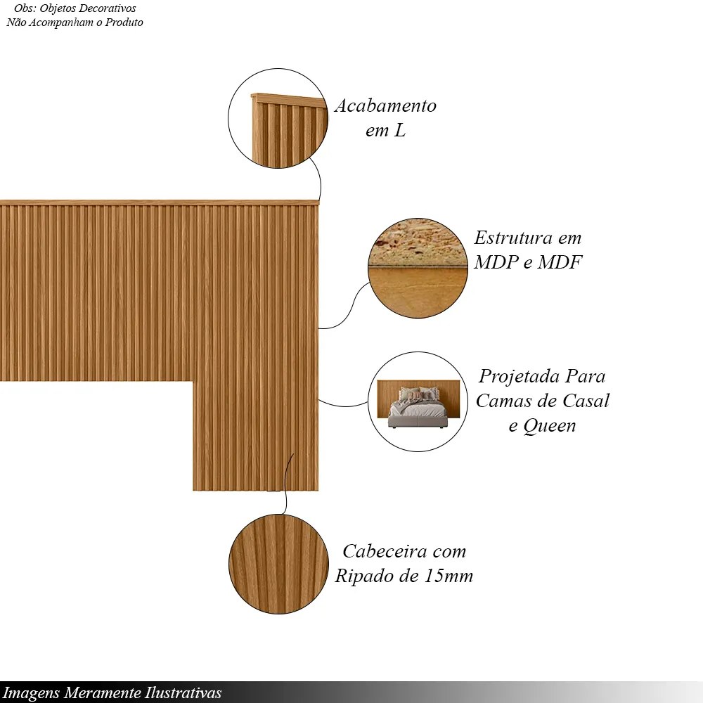 Cabeceira Decorativa Ripada 240cm Queen/Casal Noronha Nature G77 - Gran Belo