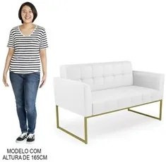 Sofá Namoradeira Base Industrial Dourado Ana Sintético Branco - Ibiza