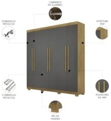Guarda Roupa Casal 218cm 6 Portas Bolty Nature/Alasca V02 - Mpozenato