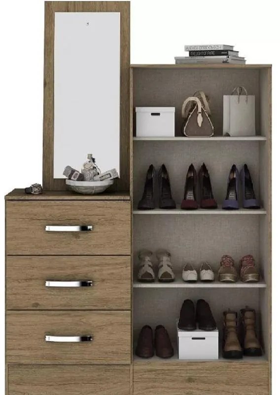 Cômoda para Quarto Balcão Multiuso 3 Gavetas 2 Porta Rústico