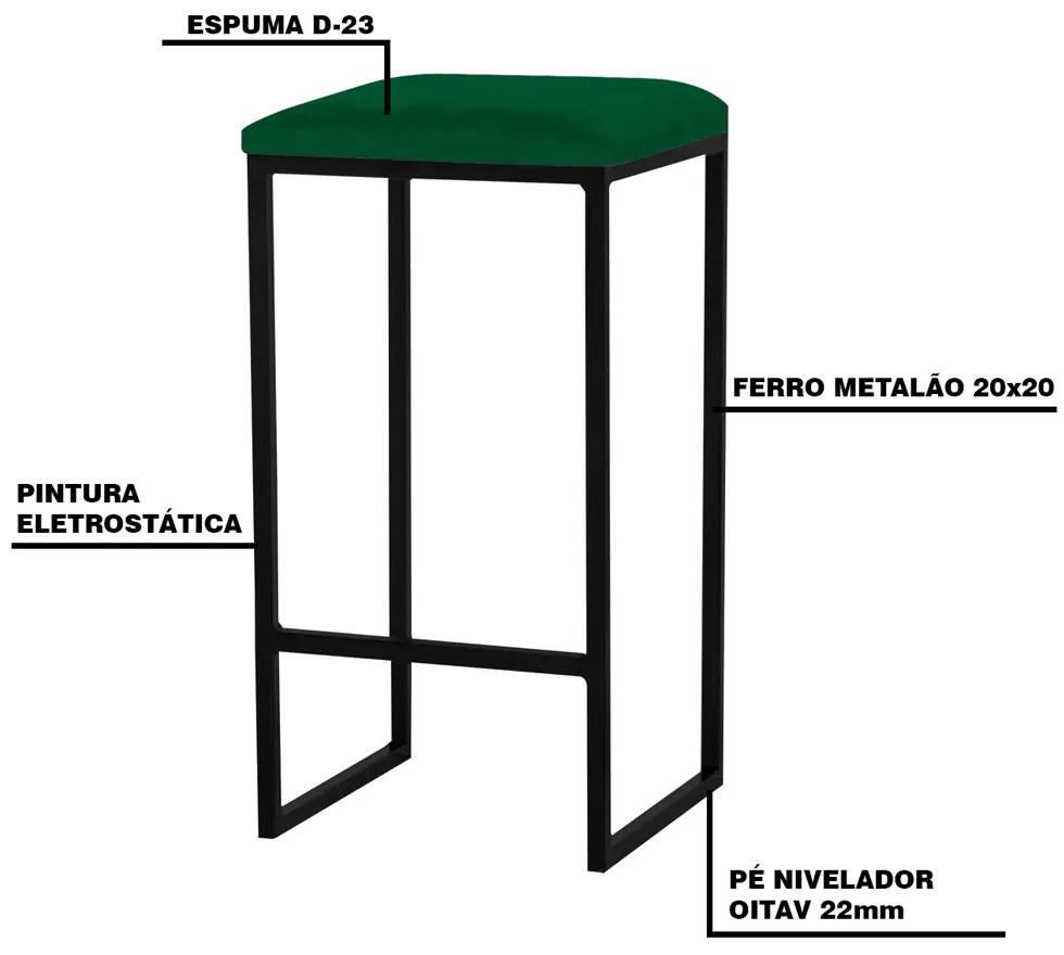 Kit 2 Banqueta Decorativa Billie Base Preta Suede Verde G41 - Gran Belo