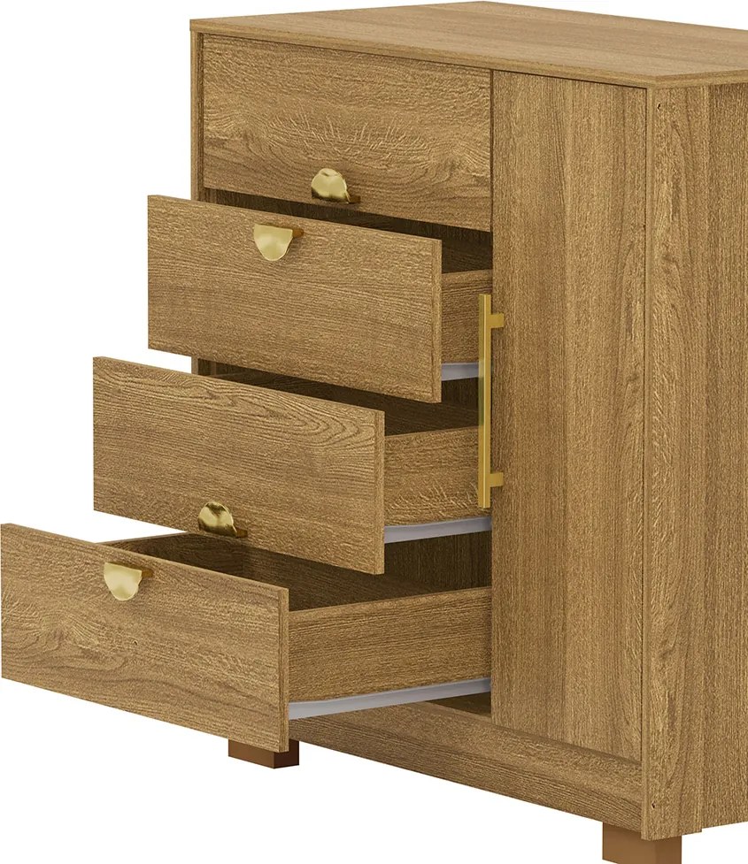 Cômoda Quarto 95cm com Espelho 1 Porta Kenia Nature V01 - D'Rossi