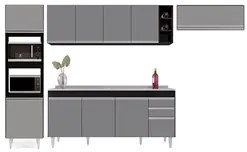 Armário de Cozinha Modulada 5 Peças CP18 Balcão com Pia Inox Preto/Cin