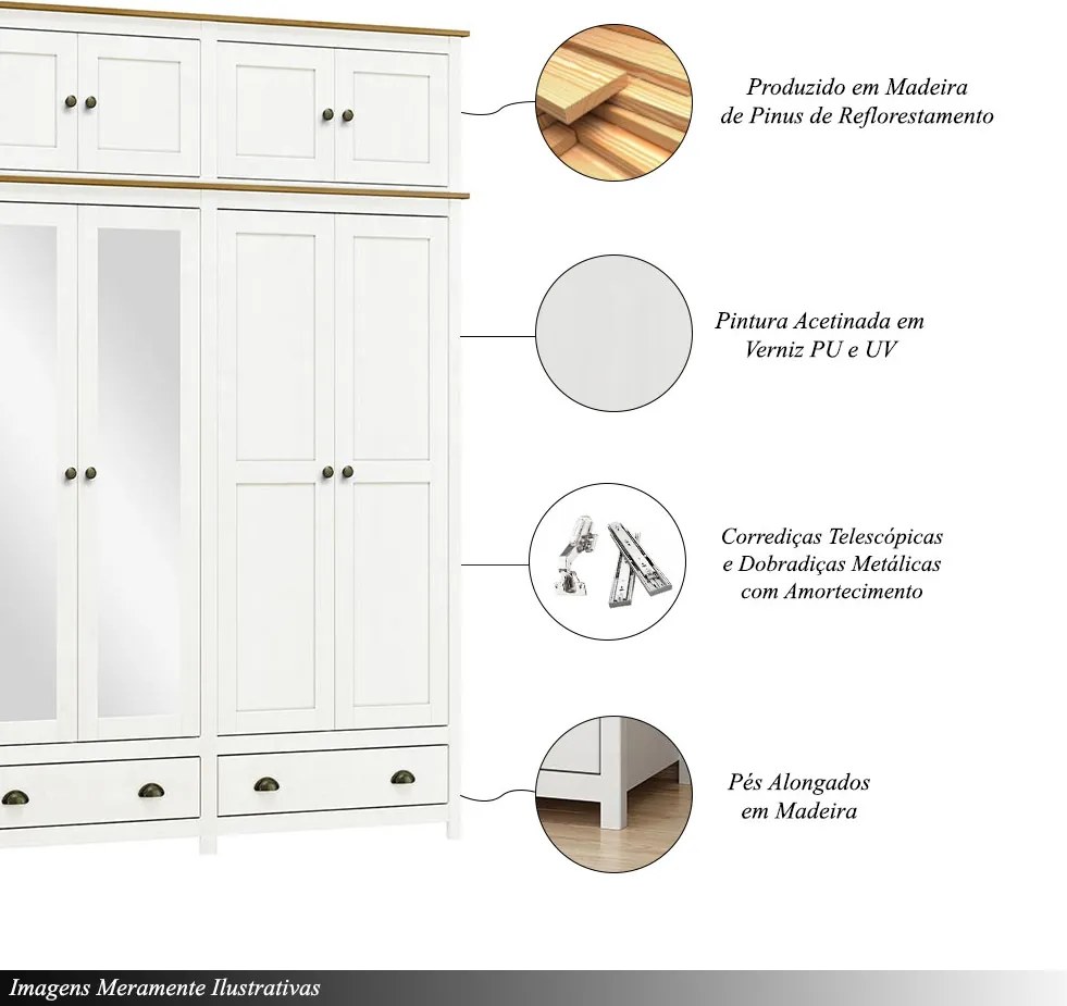 Guarda Roupa Bipartido 12 Portas Madeira Maciça Osiris Branco/Freijó - G74 - Gran Belo