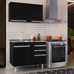 Armário Aéreo Indiana e Balcão Gabinete 100cm com Pia Inox Luziania Pr