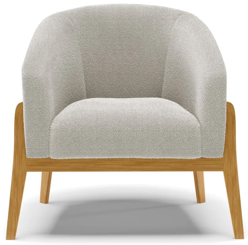 Poltrona Decorativa Base Madeira Stella PU Nozes/Bouclê D03 - D'Rossi - Cinza