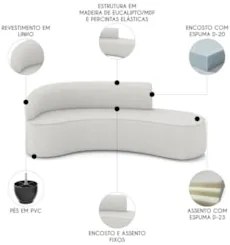 Sofá 4 Lugares Para Sala 220cm Orgânico Wendi Linho Cinza I01 - Mpoze