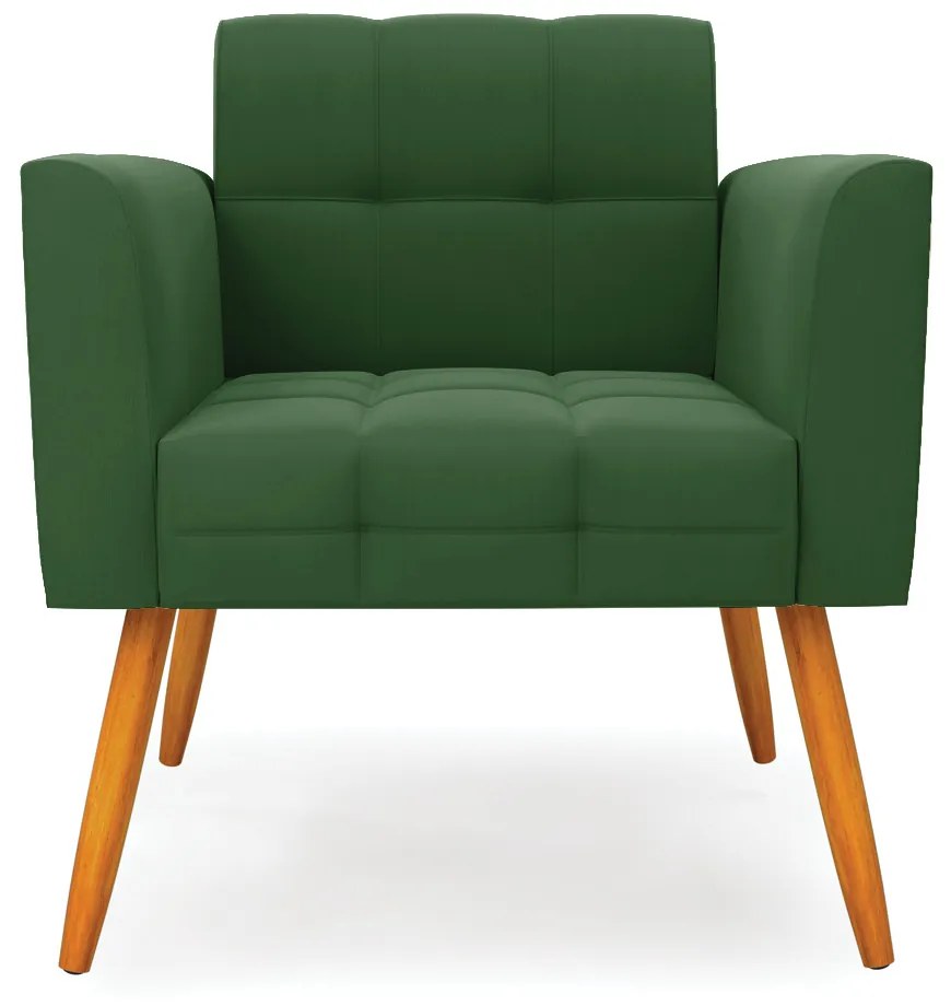 Poltrona Elisa Suede Verde Pés Palito Castanho D03 - D'Rossi