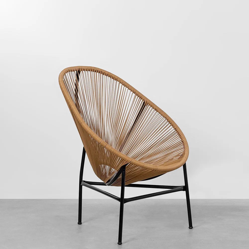 Poltrona Acapulco com Estrutura Preta - Terracota e Palha