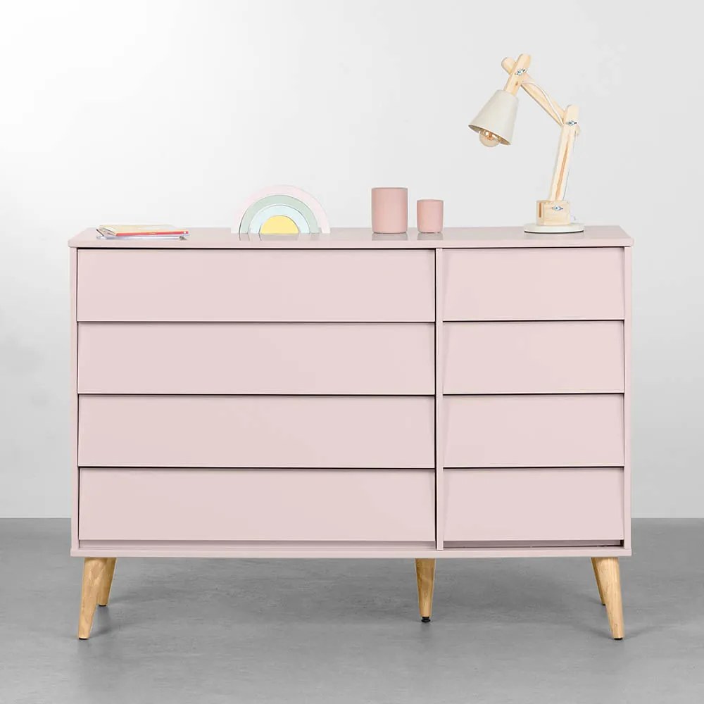 Cômoda Noah 4 Gavetas e 1 Porta com Pés Retrô Natural - Rosa Fosco