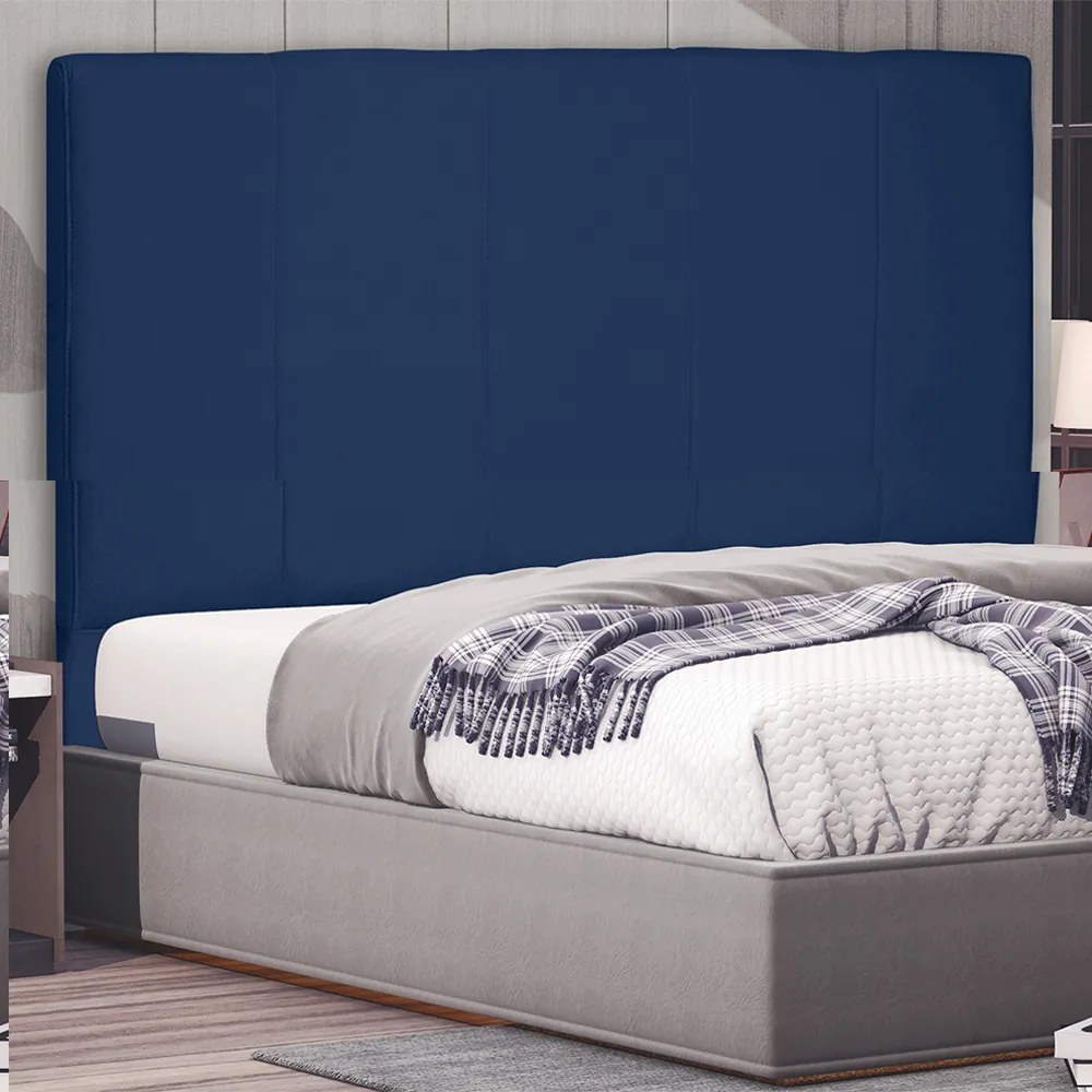 Cabeceira Decorativa Casal 1,40M Erza Suede Azul Marinho G63 - Gran Belo