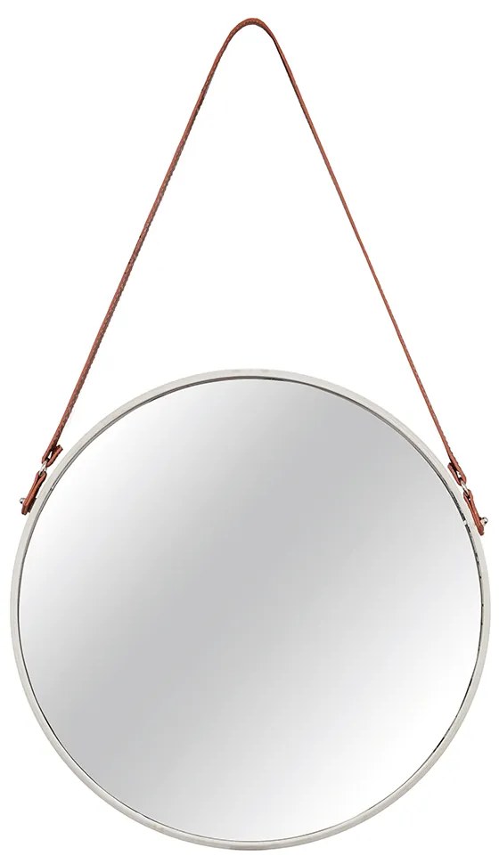 Espelho Adnet Off White com Alça de Couro Marrom 75,5x45,5 cm - D'Rossi