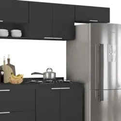 Armário de Cozinha Com Tampo CP06 310cm Pérola Preto Z34      - Mpozen