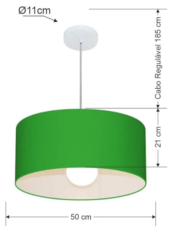 Lustre Pendente Cilíndrico MD-4052 Cúpula em Tecido 50x21cm Verde Folha - Bivolt