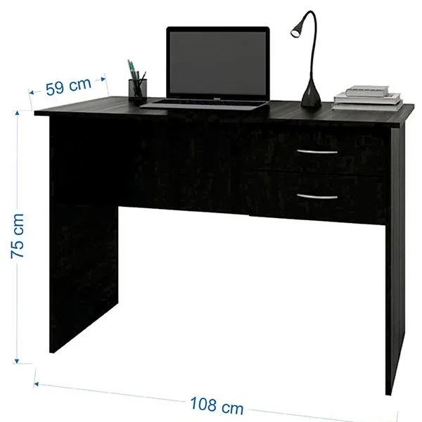 Mesa Escrivaninha Escritório Home Office 2 Gavetas Preto