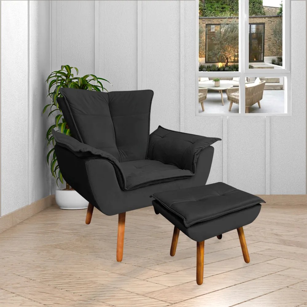 Poltrona Decorativa Pés Palito Charger Veludo Preto G19 - Gran Belo