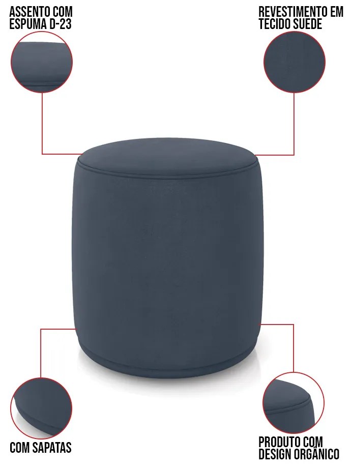 Puff Redondo Orgânico para Sala Kit 2 Malu Suede M11 - D'Rossi - Azul Marinho