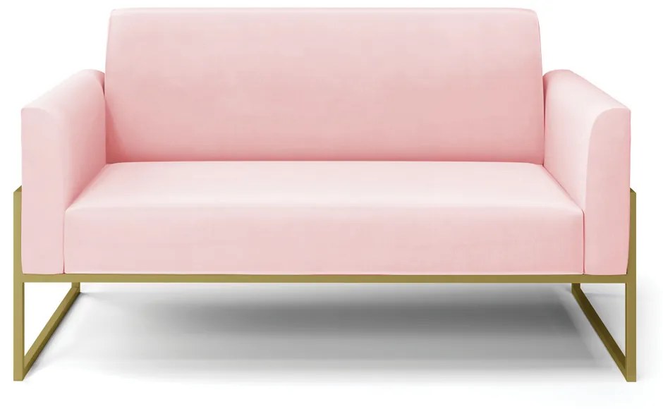 Sofá Namoradeira Base Industrial Alta Dourado Marisa Suede D03 - D'Rossi - Rosa Bebê