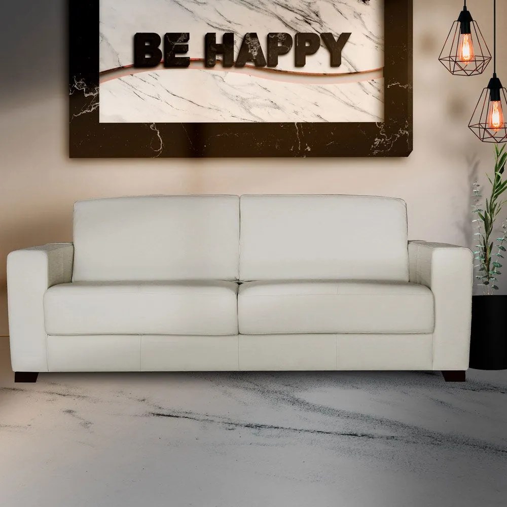 Sofá 3 Lugares Sala de Estar 205cm Estocolmo Couro Off White G03 - Gran Belo