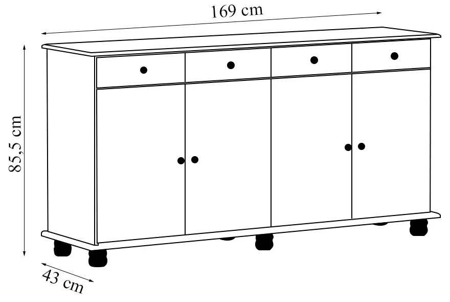 Buffet Decorativo Ivan Madeira 4 Portas e 4 Gavetas Carvalho/Branco G74 - Gran Belo