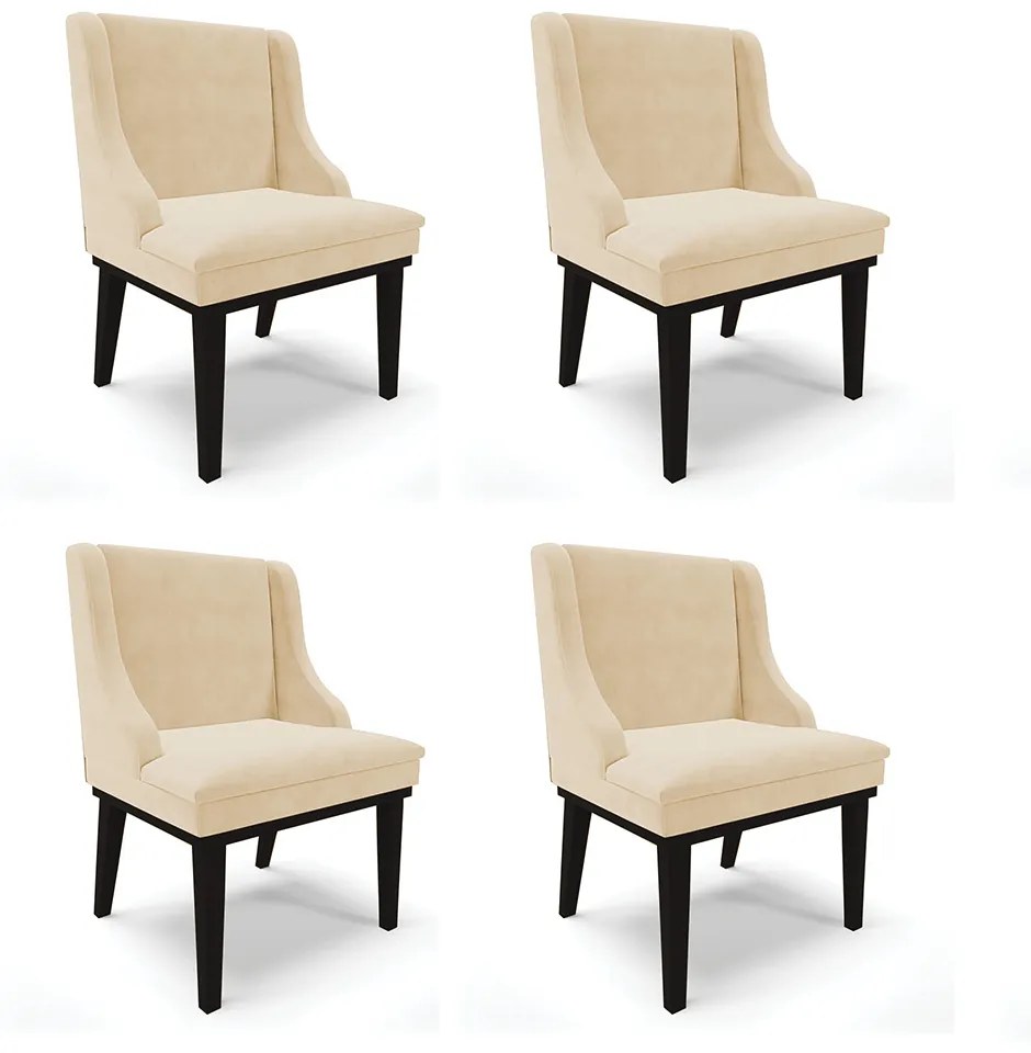 Kit 04 Cadeiras de Jantar Liz Suede Base Fixa Madeira Preto - D'Rossi - Bege