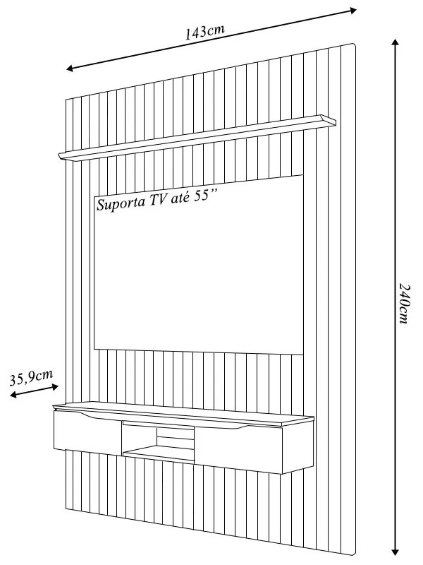 Painel Suspenso Ripado Seko TV 55" Portas Basculantes Borda Chanfrada Bali/Cedro G18 - Gran Belo