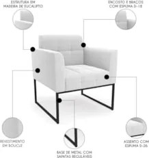 Poltrona Sala Base Industrial Preto Kit 2 Ana Bouclé Off - Ibiza