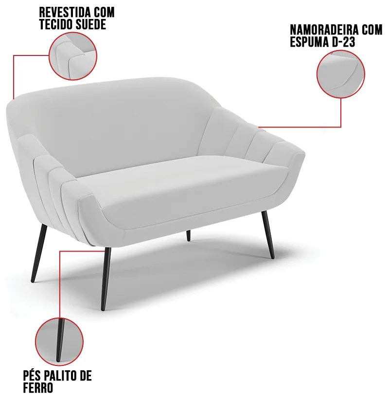 Kit 01 Namoradeira 02 Lugares e 02 Poltronas Giovana Suede Pés Palito De Ferro D01 - D'Rossi



 - Cinza