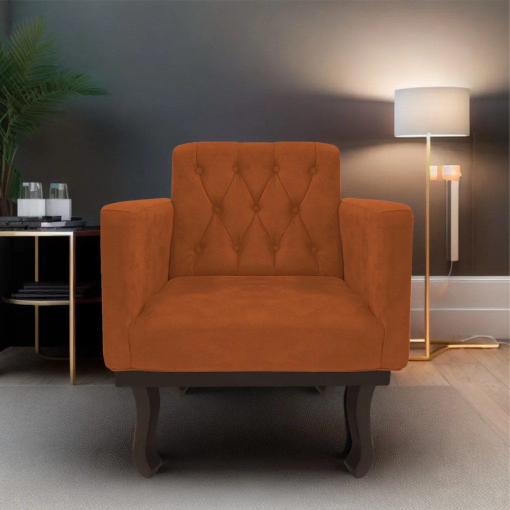 kit 02 Poltronas Classic Pés Luís XV Suede Terracota - ADJ Decor