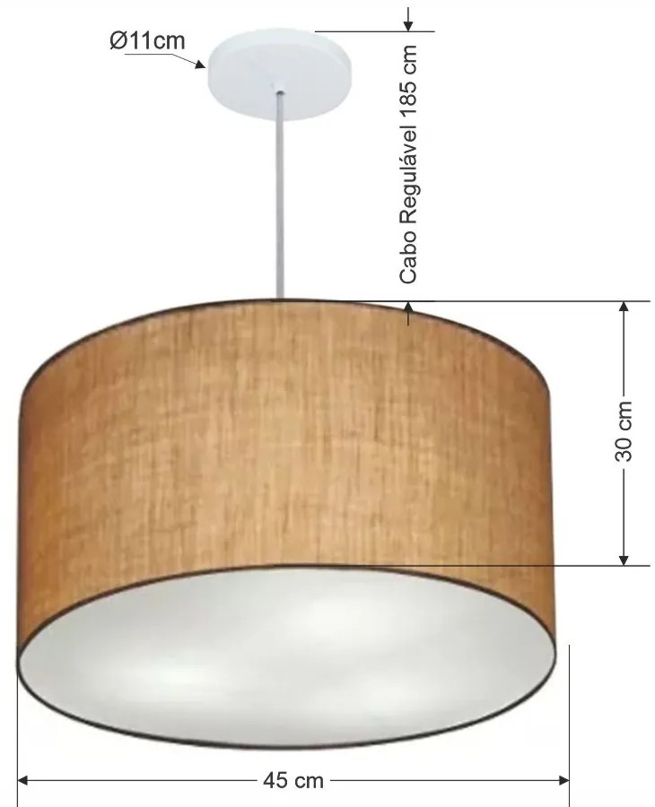 Lustre Pendente Cilíndrico Md-4257 Cúpula em Tecido 45x30cm Palha - Bivolt