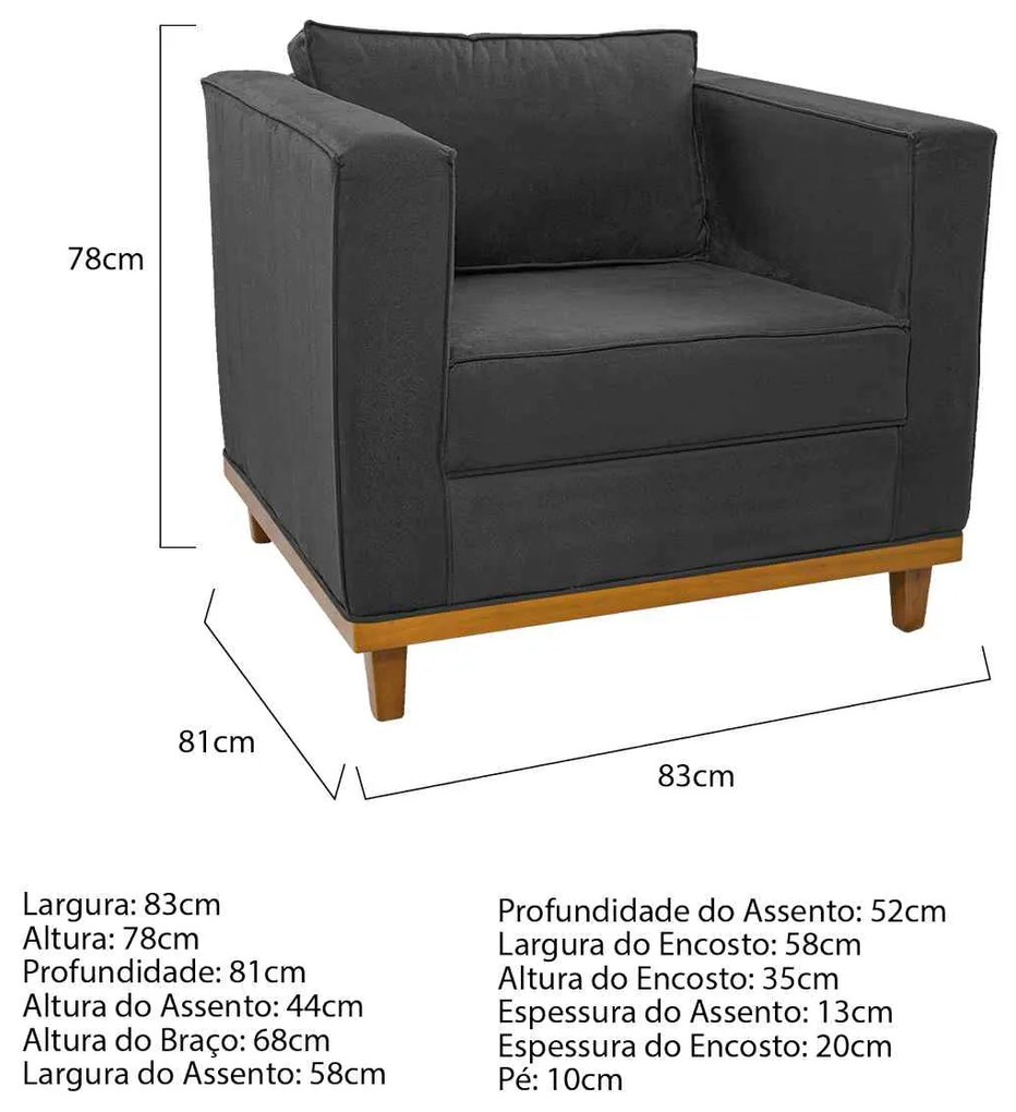 Poltrona Decorativa Europa Linho Chumbo ADJ Decor