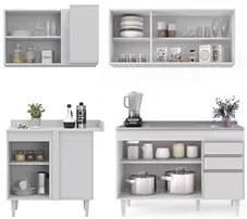 Armário de Cozinha Modulado de Canto Direito 4 Peças CP39 com Pia Inox