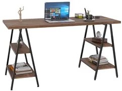 Mesa Escrivaninha Cavalete 150cm Estilo Industrial Prisma C08 Nogal/Pr
