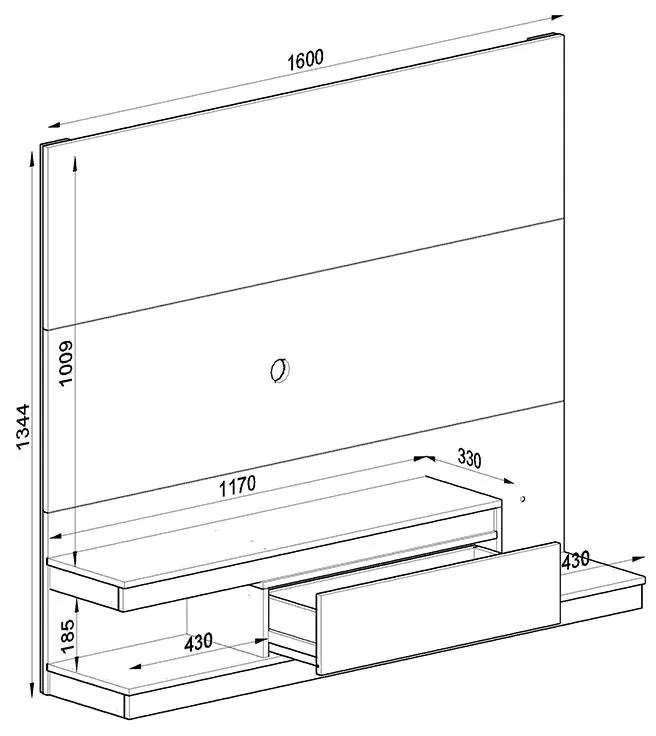 Painel Home Suspenso Sala Para Tv 1 Gaveta 3 Prateleiras - Branco