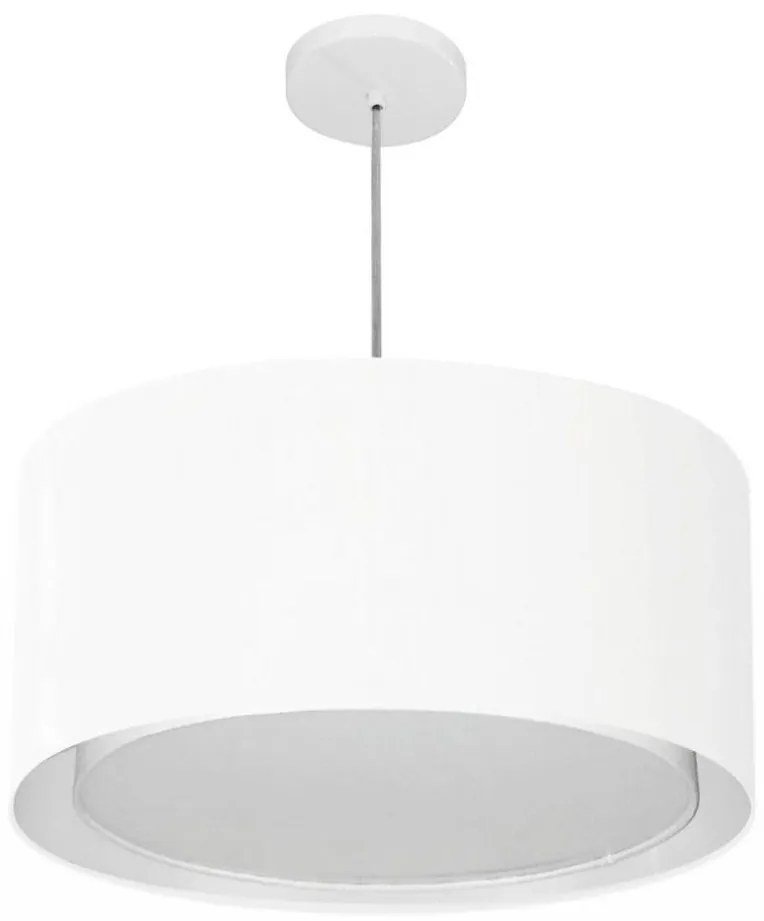 Lustre Pendente Cilíndrico Duplo Md-4288 Cúpula em Tecido 50x30cm Branco - Bivolt