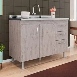 Balcão Gabinete Nathan com Pia Inox 120cm 2 Portas Rústico - Nathy Móv