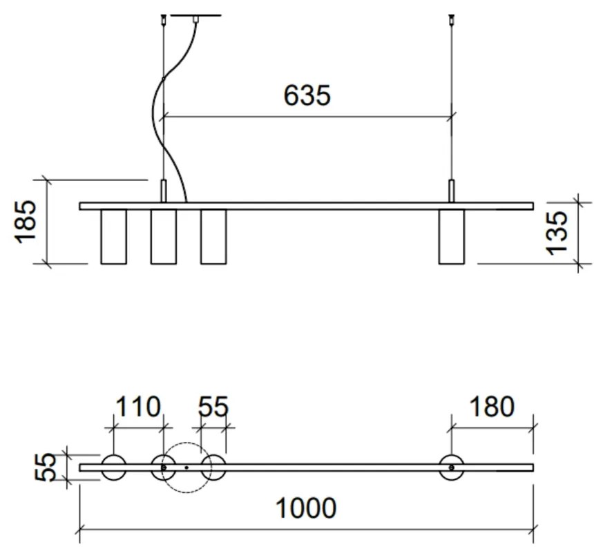 Pendente Retângular 100X5,5X18,5Cm Tubo Assimetrico Alumínio 4Xmr16 -... (CHAMPANHE)