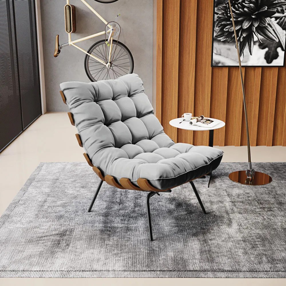 Poltrona Costela Suede Base Metálica Preto M11 - D'Rossi - Cinza