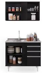 Armário Aéreo Indiana e Balcão Gabinete 100cm com Pia Inox Luziania Pr