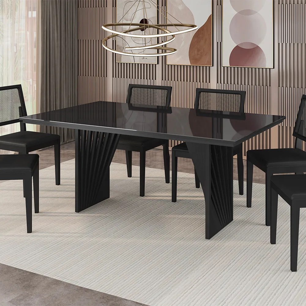 Mesa de Jantar Retangular Anny 160x90 cm Preto com Base de Madeira - D'Rossi