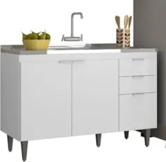 Armário de Cozinha CP03 Com Pia 120cm Pérola Z34 Branco     - Mpozenat