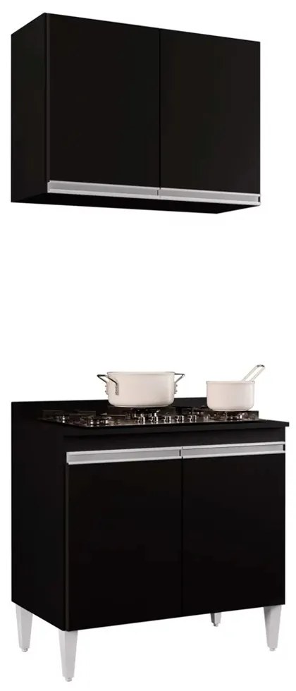 Kit Armário Aéreo e Balcão para Cooktop de Cozinha 02 Portas Diana 80 cm L06 - D'Rossi - Preto