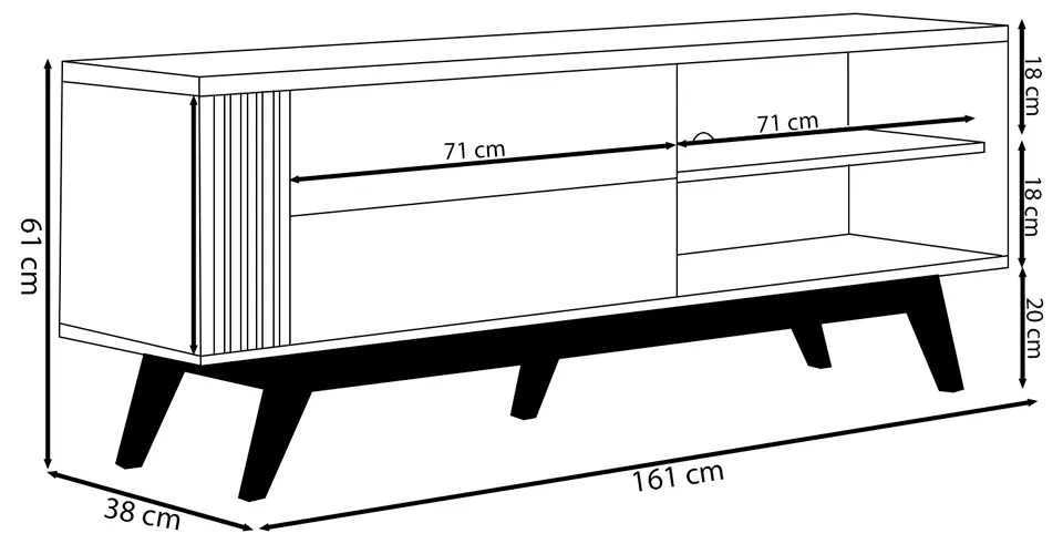 Rack Bancada Pés Madeira Nuro 160cm Porta Deslizante MDF/MDP TV até 60 Freijó G73 - Gran Belo